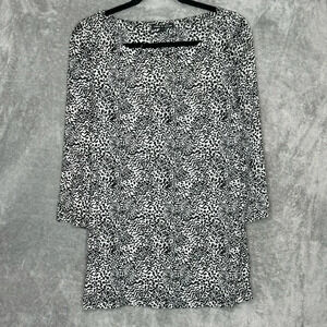 Cable & Gauge L Large Shirt Top Black Animal Print 3/4 Sleeve Scoop Neck Stretch